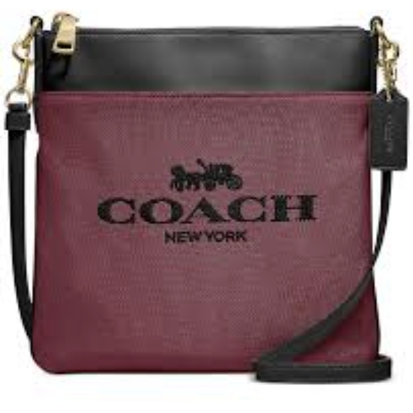 Coach Kitt Jacquard Black Cherry Denim Logo Crossbody Bag New with Gift Box❤ - Picture 3 of 4